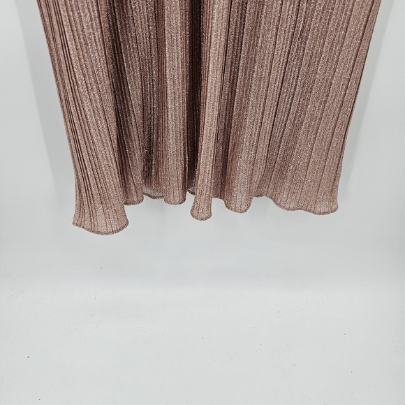 Adrianna Papell Pleated metallic vneck Gown Women size 8 Blush Pink maxi Formal - Picture 11 of 15